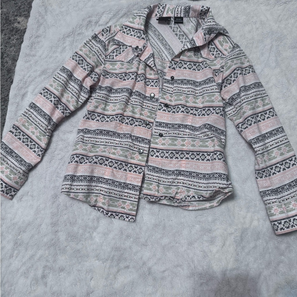 Cruel Girl Pink Button Down Shirt with Striped Pattern